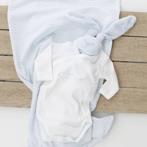 Body manga larga con bordado TICO azul de la marca beltin newborn con arrullo