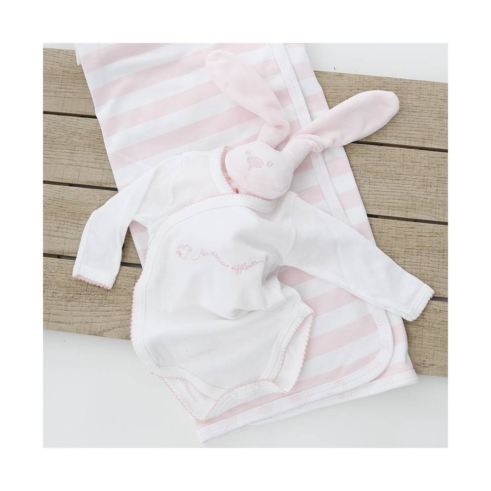 Body manga larga de la marca Beltin newborn con bordado TICO rosa