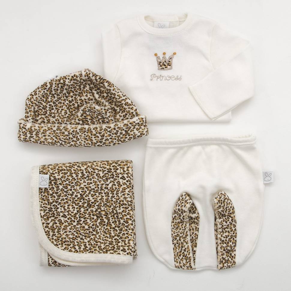 Pack de primera puesta para bebé de camiseta con ranita, gorro y trapito de lactancia a juego modelo Queen