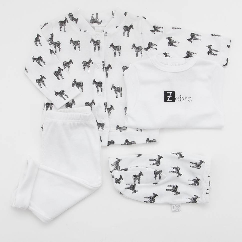 Pack de primera puesta para bebé modelo zebra, con jersey y pantalón de algodón a juego