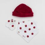 Pack de gorrito de terciopelo con bandana y manoplas modelo seta.